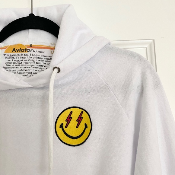 Aviator Nation Smiley Bolt Eyes Cropped Hoodie Sweatshirt - S - Picture 3 of 7